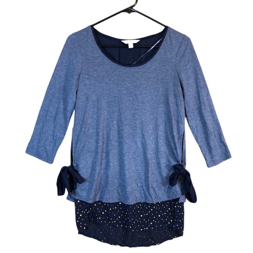 LC Lauren Conrad Womens Blouse Blue 3/4 Sleeve Scoop Neck Lined Soft Knit Small